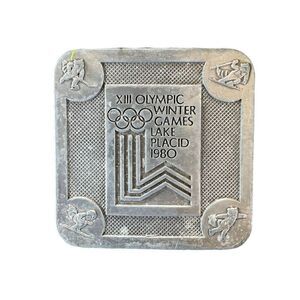 Vintage 1980's Lake Placid USA Winter Olympic Games Belt Buckle Solid Pewter Tru